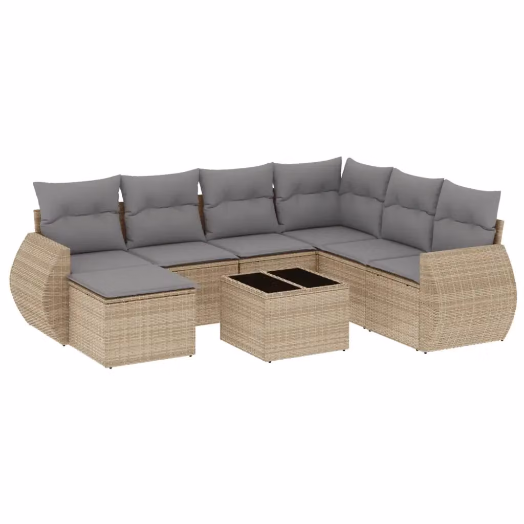 vidaXL Set Divano da Giardino a L 8 pz in Polyrattan con Cuscini Beige e Grigio e Tavolino da Esterno – 2