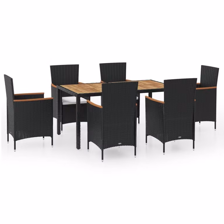 set da pranzo da giardino da 7 pezzi con cuscini in poly rattan