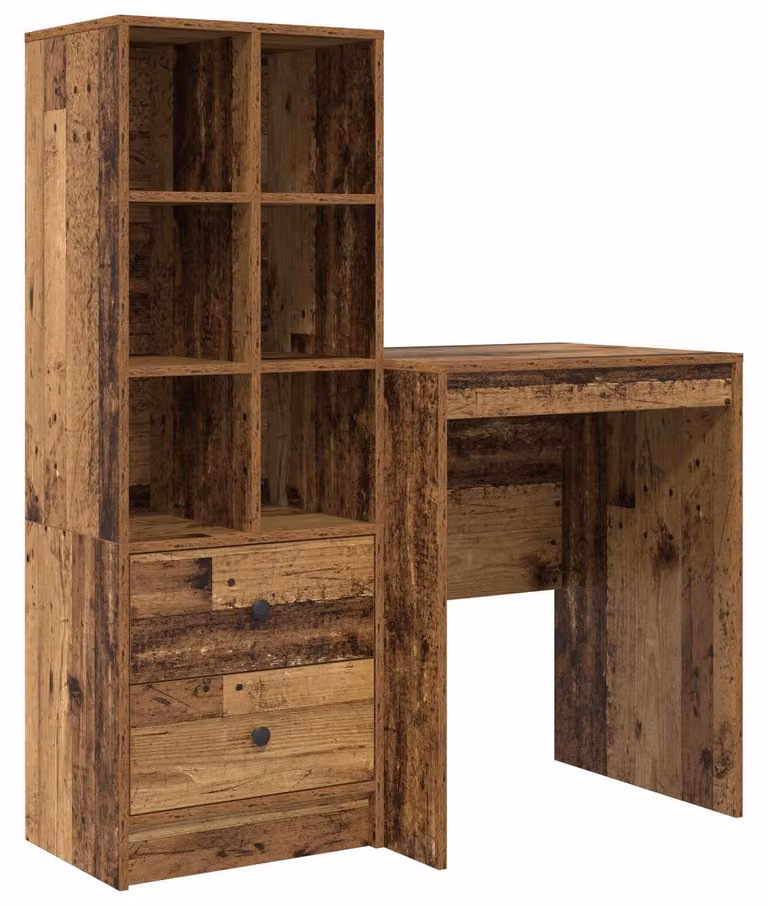 Scrivania con cassetto con lo scaffale 2 pcs Legno vecchio