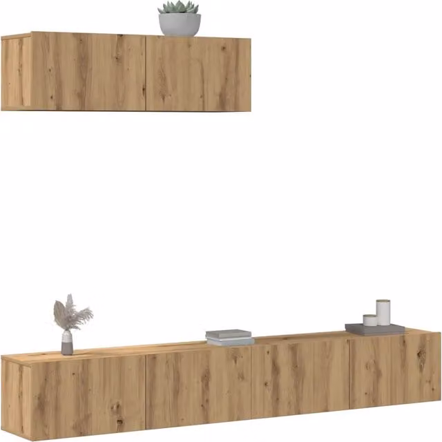 Set Mobile TV da parete 3 pezzi vidaXL in MDF colore marrone per soggiorno