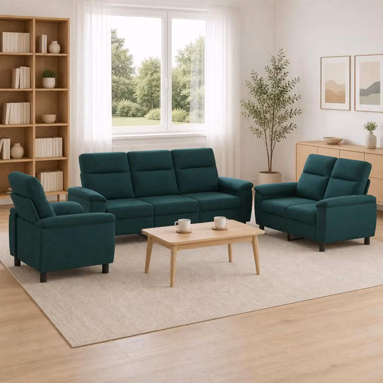 Set di 3 divani moderni vidaXL in tessuto verde e nero con struttura in metallo per il tuo soggiorno