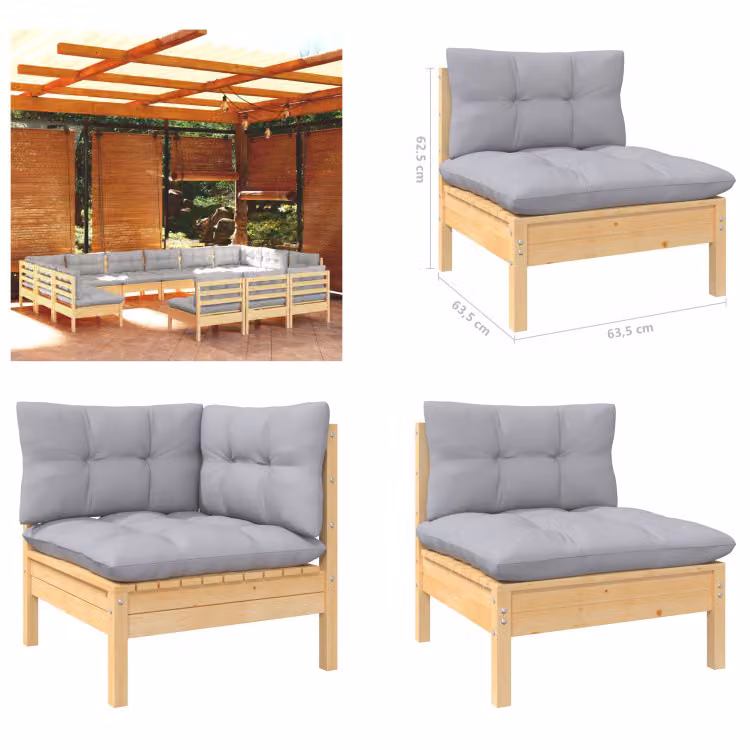 vidaXL Set da salotto da giardino 13 pezzi con cuscini grigi in pino massiccio - Set da salotto da giardino - Set da salotto da giardino - Set di mobili da giardino - Set di mobili da giardino