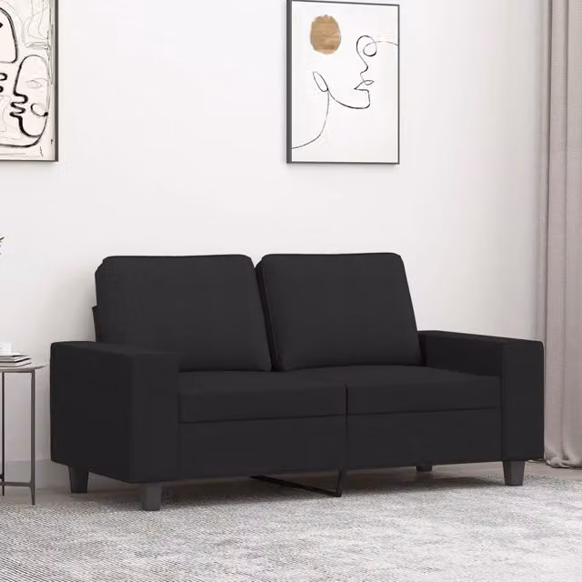 Divano moderno a 2 posti vidaXL in tessuto nero con struttura in metallo per soggiorno L: 154 cm, P: 80 cm, H: 77 cm