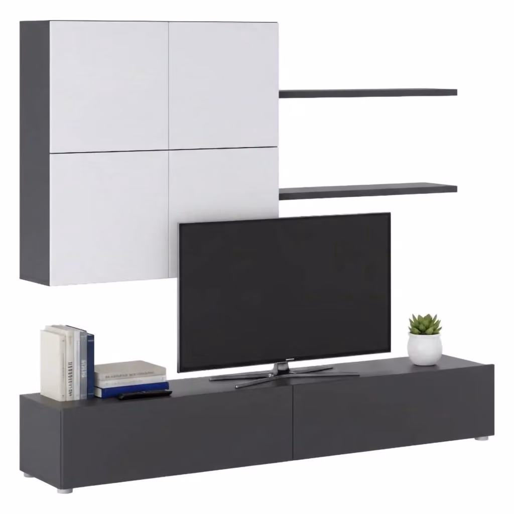 Mobile Soggiorno DMORA Moderno con Lowboard, Colore Antracite e Bianco – 2