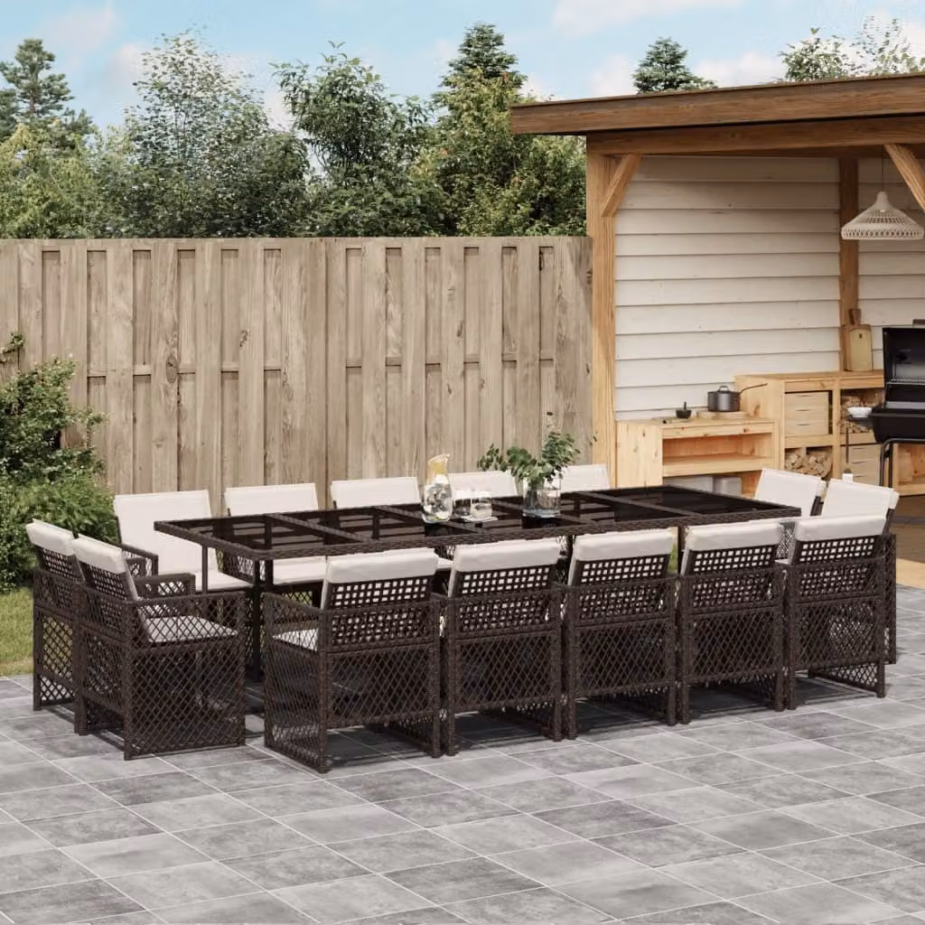 Maison Exclusive - Set da Pranzo da Giardino 15 pz con Cuscini Marrone Polyrattan