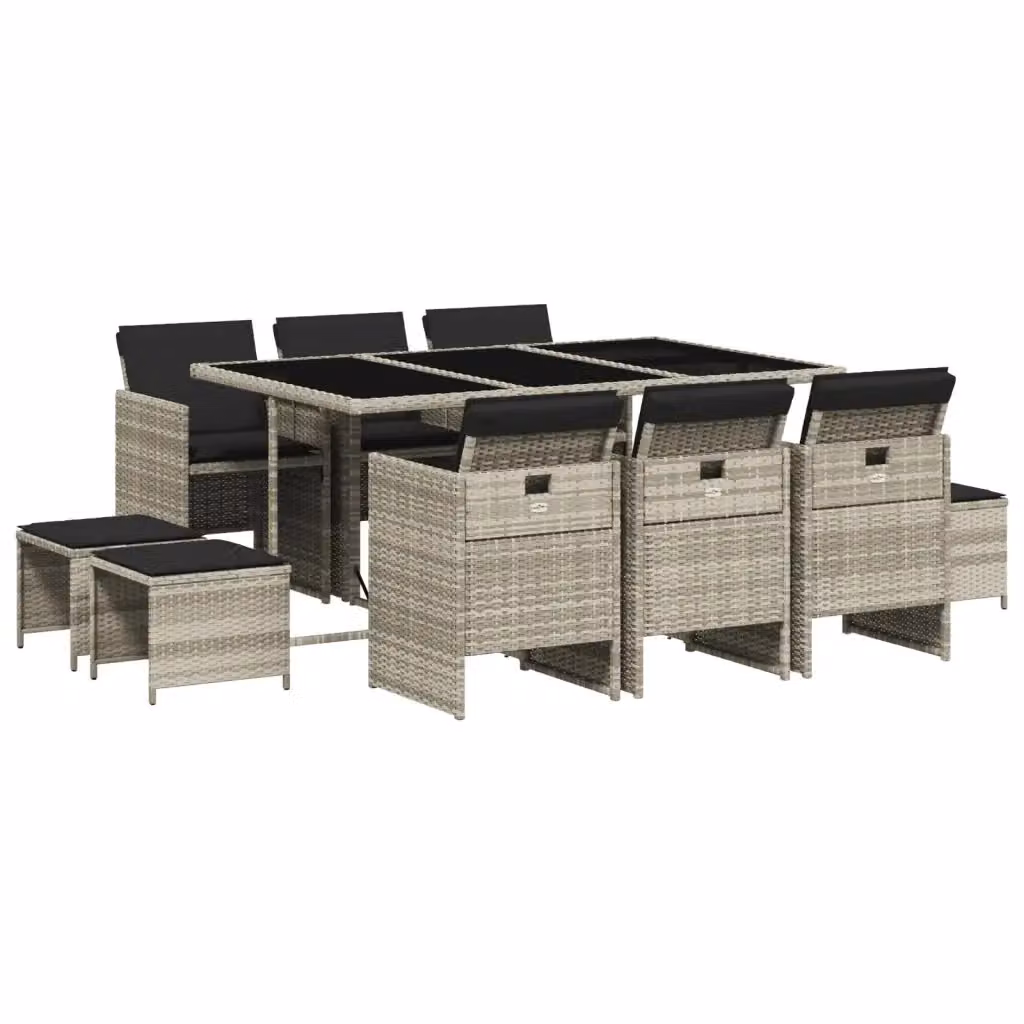 Set Pranzo da Giardino vidaXL in Polyrattan con Cuscini e Tavolo in Vetro, 11 Pezzi, Grigio Antracite – 2