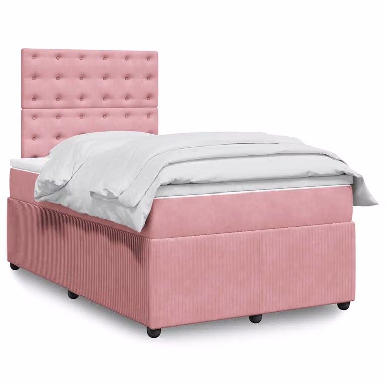 vidaXL Giroletto a Molle con Materasso Ibrido in Velluto Rosa e Bianco L/P/H: 120 x 200 cm