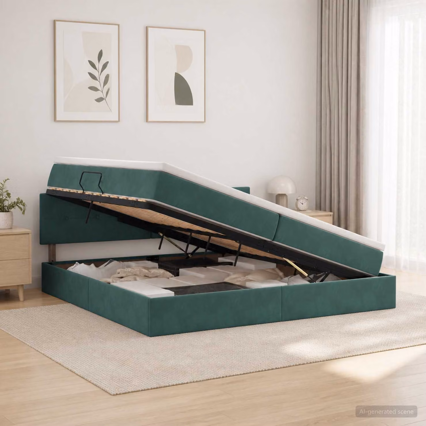 Letto con contenitore vidaXL in velluto verde scuro L/P/H: 200 x 200 x 204 cm