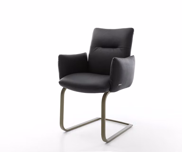 DELIFE Sedia girevole Jova-Flex con braccioli, in vera pelle nera. Sedia girevole dal design moderno, con finitura effetto titanio e imbottitura in molle insacchettate