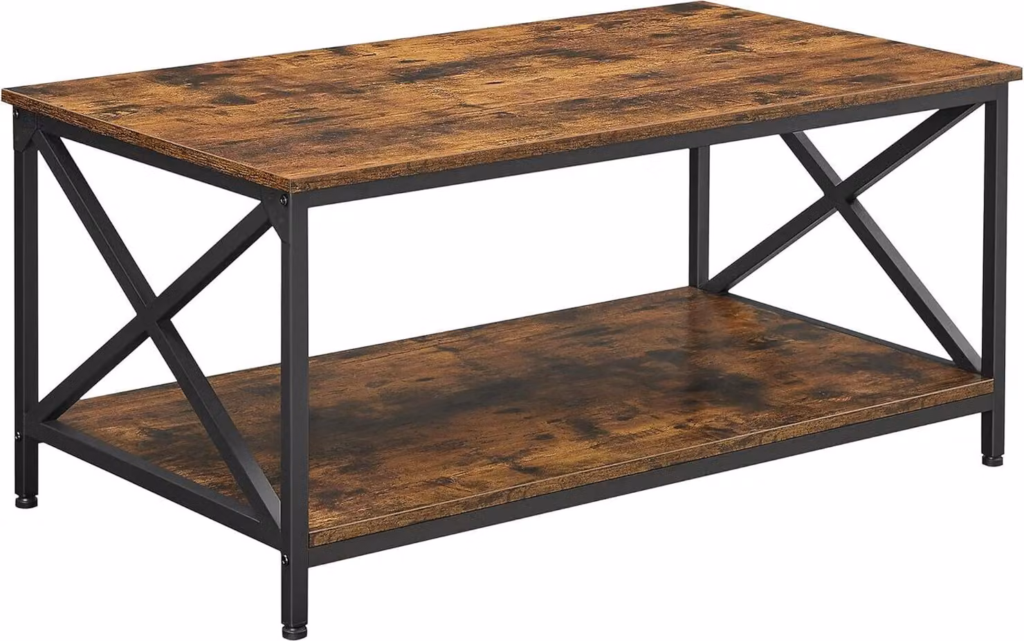 Tavolo da soggiorno VASAGLE, tavolino, supporti a X, con struttura in acciaio e ripiani, 100 x 55 x 45 cm, design industriale, stile country house