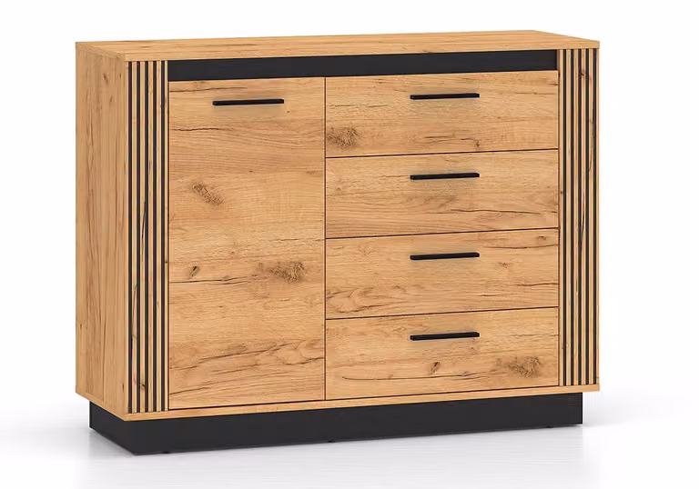 Cassettiera combinata MING - rovere artigianale dorato / nero