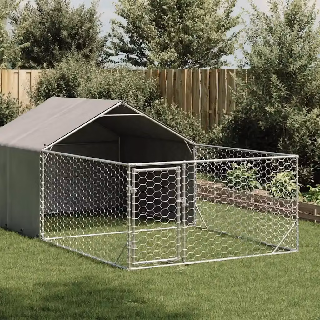 Cuccia per cani da esterno con recinto in acciaio zincato argento L/P/H: 5 x 2 x 1,5 m – 2