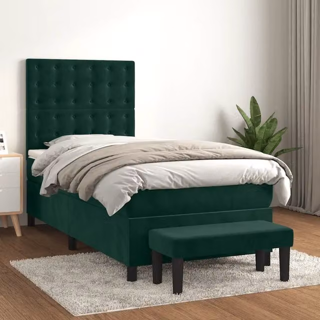 Letto con Giroletto a Molle e Materasso Ibrido vidaXL in Velluto Verde Scuro L/P/H: 203 x 90 x 128 cm – 1