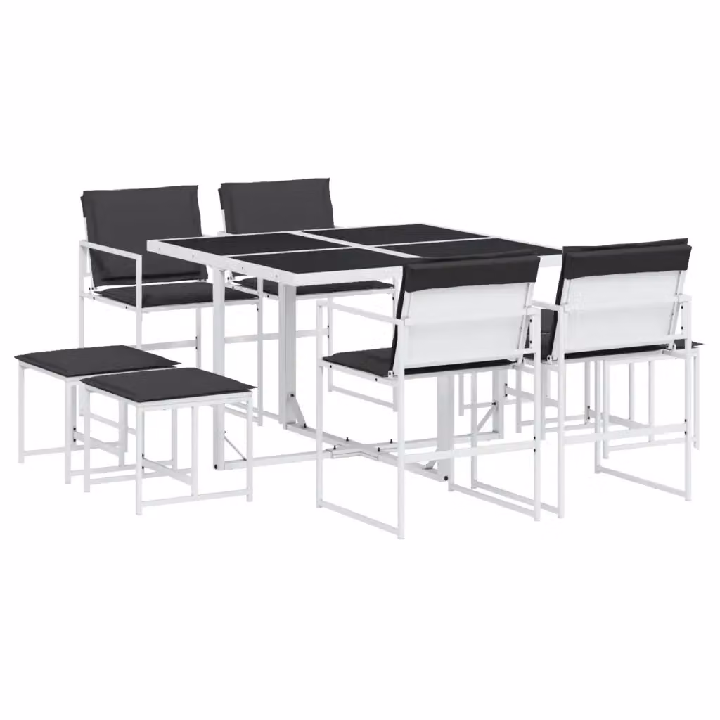 Set da Pranzo da Giardino vidaXL 9 pz in Acciaio Verniciato e Vetro Bianco e Antracite – 2