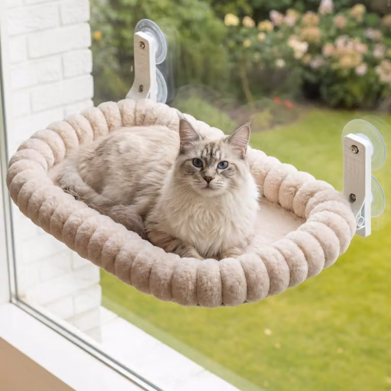Amaca per gatti da appendere alla finestra, color beige, adatta a gatti fino a 18 kg
