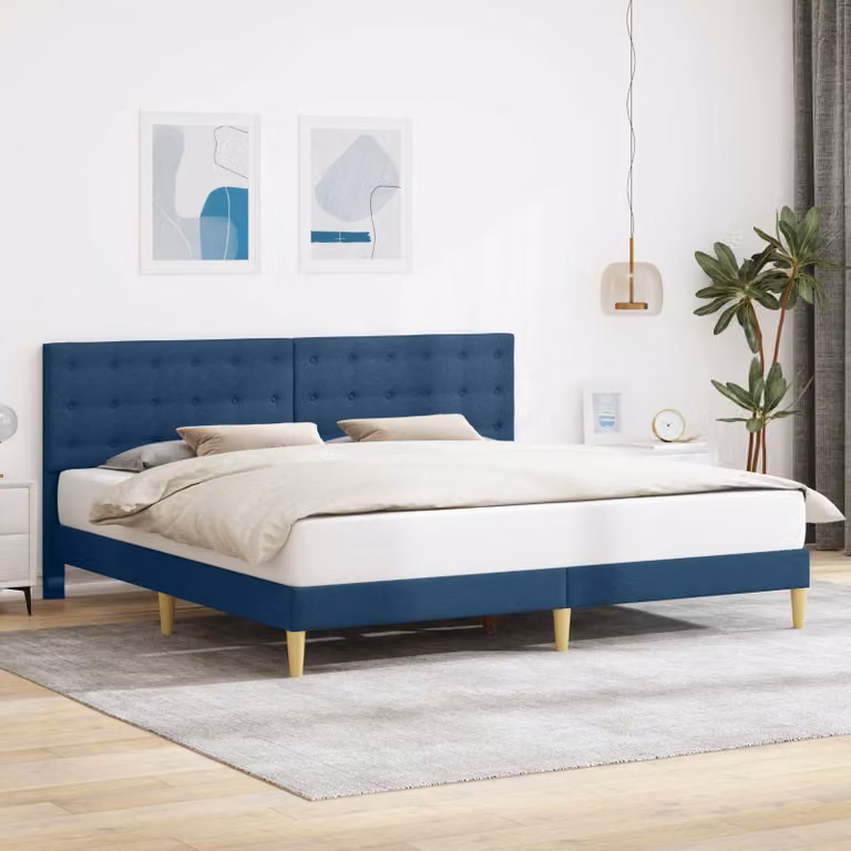 Struttura del letto con testiera vidaXL in tessuto blu, L 180 x P 200 cm