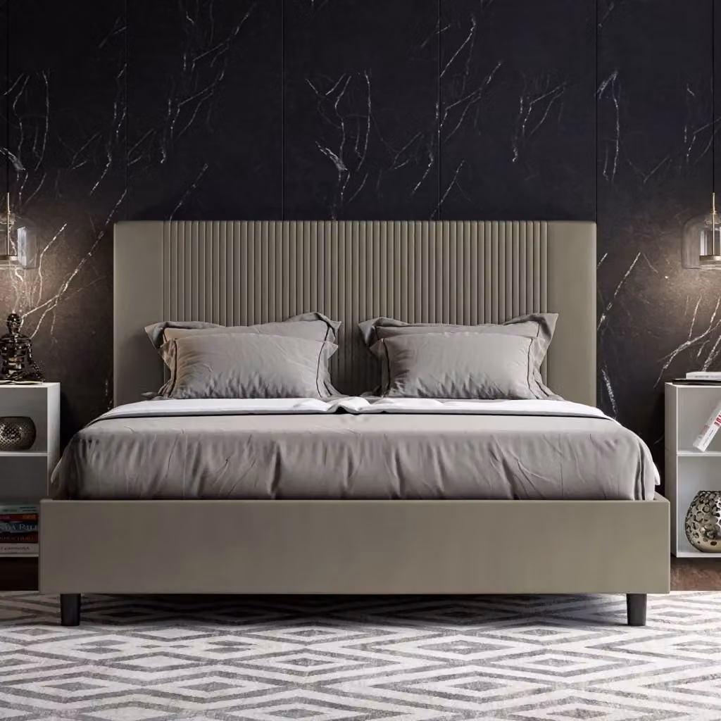 Letto Matrimoniale Giordanoshop con Contenitore e Rete, Imbottito in Similpelle Goya Colore Beige, L/P/H: 160 x 200 x 122 cm – 2