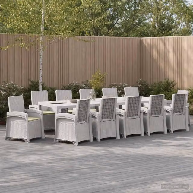 Set da pranzo moderno per giardino e terrazzo vidaXL in rattan sintetico, 14 pezzi, bianco e beige – 1