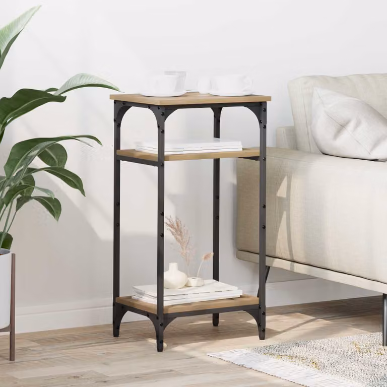 vidaXL Tavolo laterale in stile industriale con piano in rovere e struttura in metallo, marrone e nero, L 40 cm x P 30 cm x H 75 cm