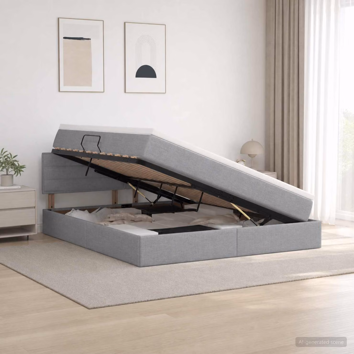 Letto con contenitore e materasso ibrido vidaXL Grigio Chiaro e Bianco L/P: 140 x 200 cm