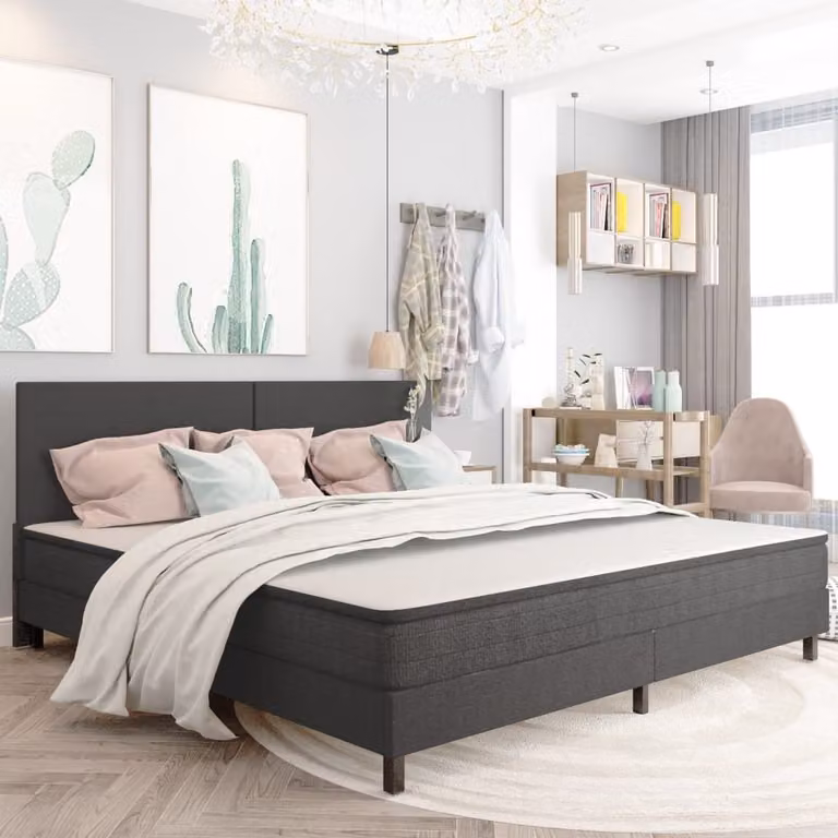 The Living Store Struttura letto Boxspring in tessuto grigio 200x200 cm