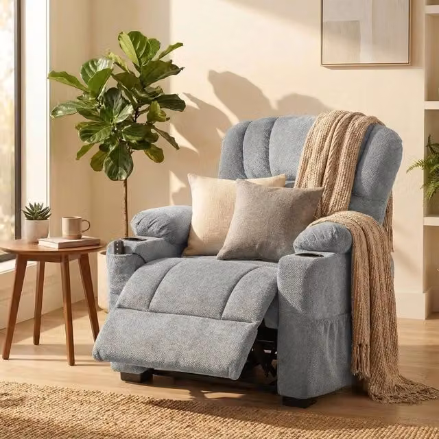 Poltrona Relax Elettrica REDOM in Velluto Grigio con Braccioli e Struttura in Metallo – 1