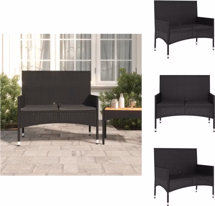 vidaXL Panca da giardino a 2 posti con cuscini in poly rattan nero - Panche da giardino