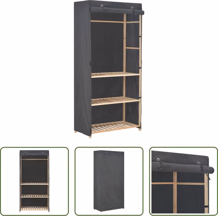 The Living Store Armadio a 3 piani grigio 79 x 40 x 170 cm tessuto