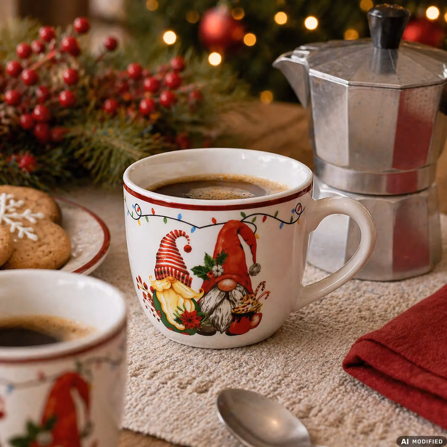 Set di 6 tazzine da caffè natalizie Gnomo Delight Vestiamo Casa in porcellana bianca, 9 cl – 2