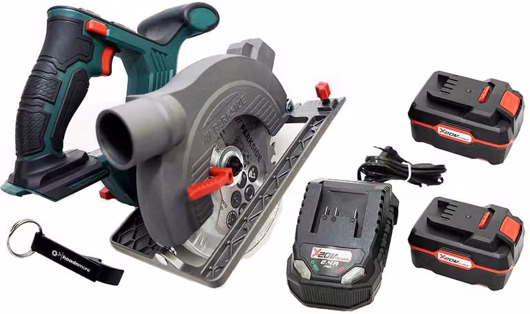 PARKSIDE® Sega circolare a batteria da 20 V PHKSA 20-Li / incl. 2 batterie (4 Ah) e caricabatterie (2,4 A)