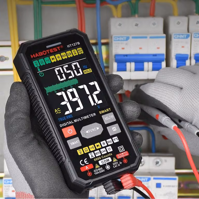 Multimetro digitale universale, True RMS, NCV, termocoppia, cavo, custodia, batterie