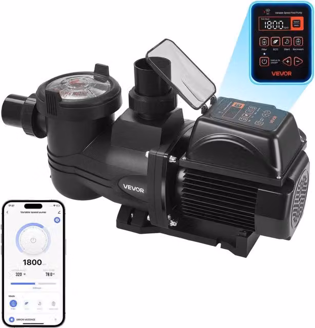 Pompa Filtrazione per Piscina Velocità Variabile 1650W 33000 L/h Autoadescante con Cestello per Piscine Fuori Terra Interrate SPA