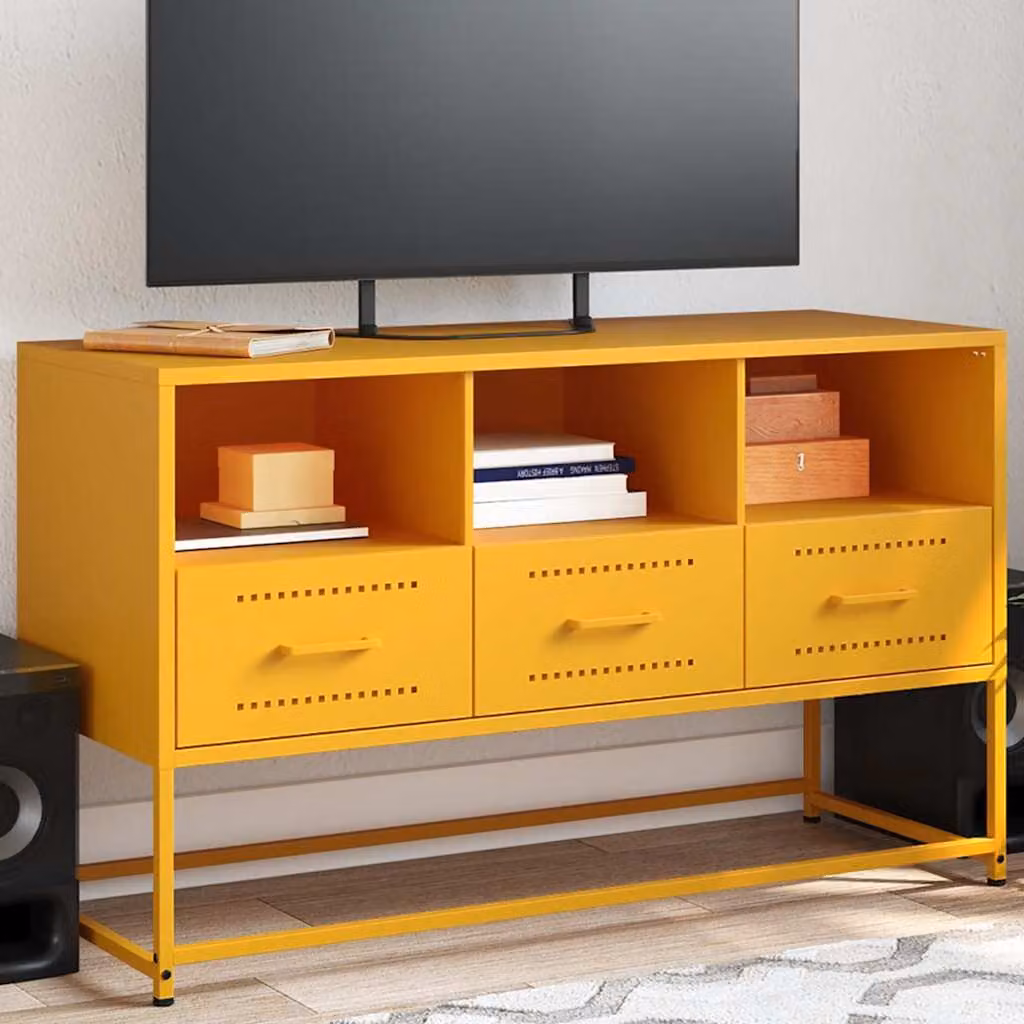 Mobile TV vidaXL in acciaio giallo senape L: 100,5 cm, P: 39 cm, H: 60,5 cm