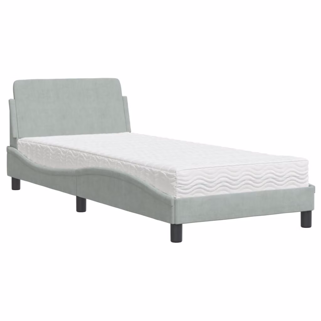 Letto con Materasso Dover Grigio Chiaro 90x200 cm in Velluto
