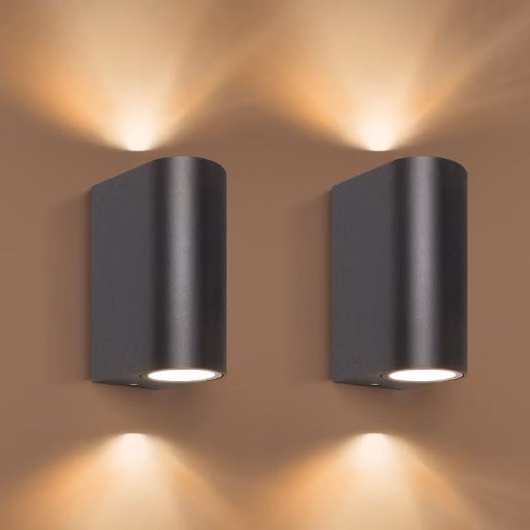Set di 2 applique da esterno, in alluminio, attacco GU10, grado di protezione IP54, colore nero