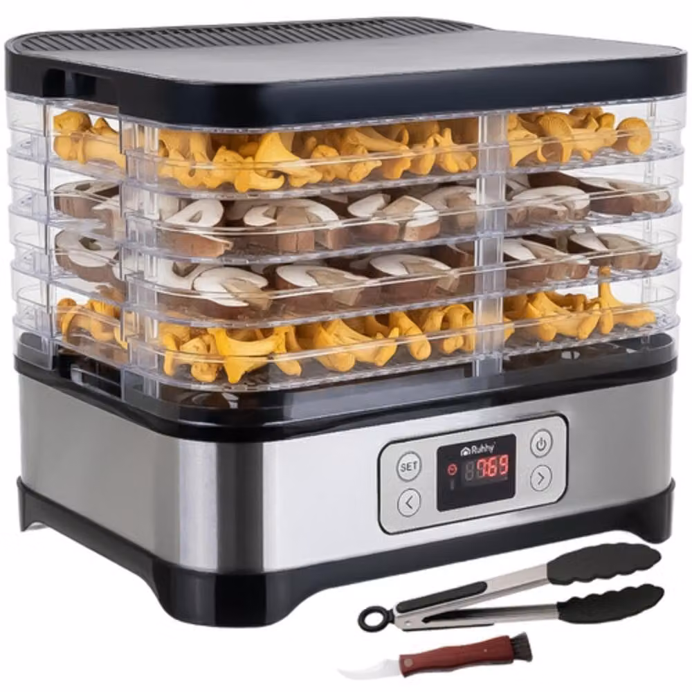 Essiccatore per funghi, frutta e verdura - 10 litri, 5 vassoi, display LCD, timer 24 ore, temperatura 35 - 70 °C