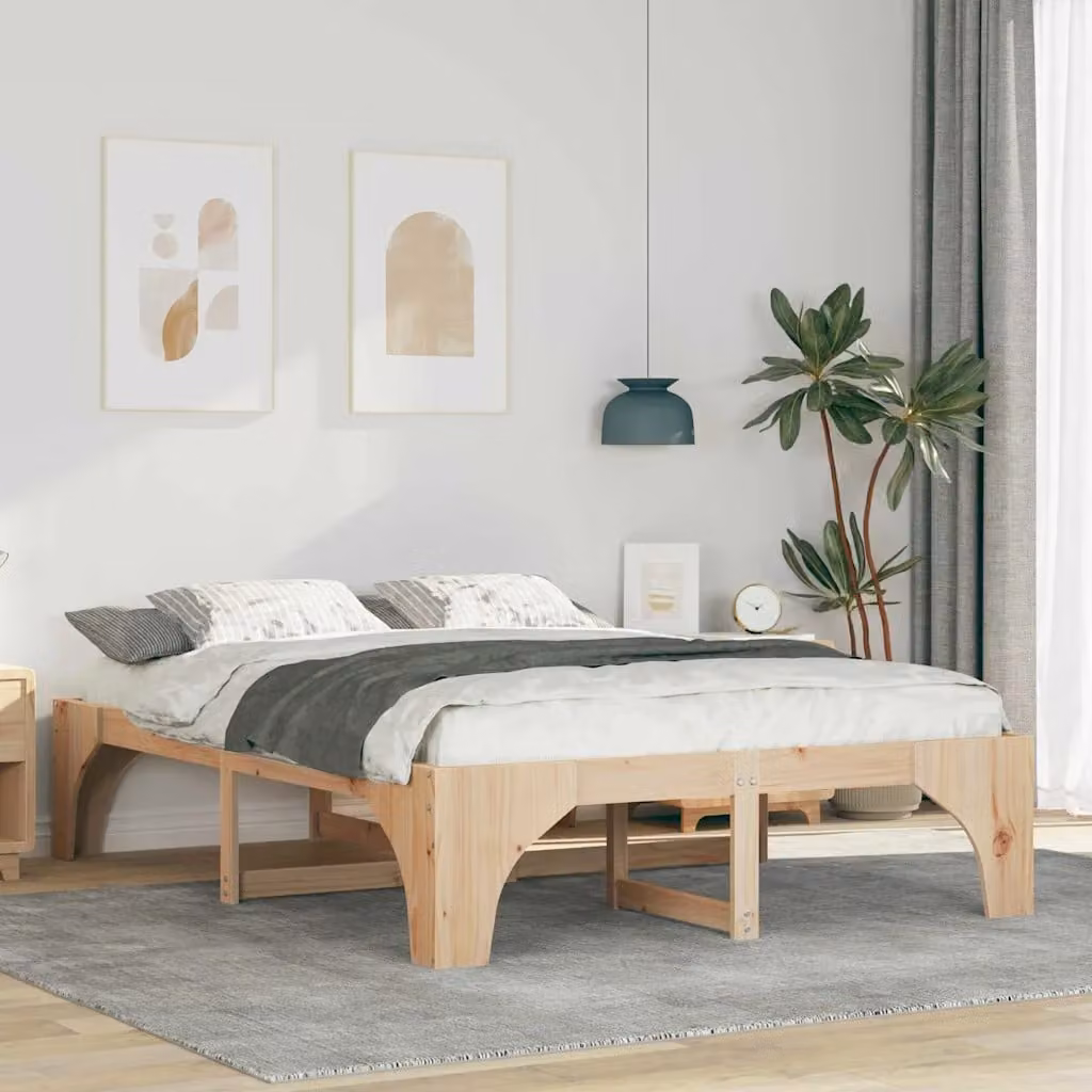 Struttura del letto moderna vidaXL in pino massello marrone L: 150 cm, P: 200 cm, H: 40 cm