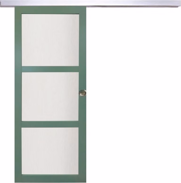 Porta scorrevole verde chiaro con vetro H204 x L83 cm, binario in alluminio, gusci GD MENUISERIES