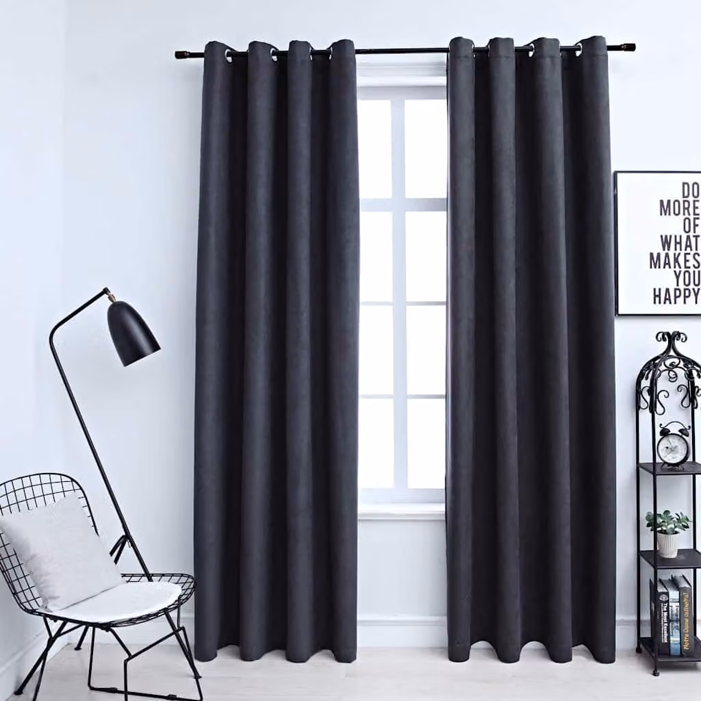 Set di 2 tende oscuranti vidaXL in poliestere con anelli in metallo, colore antracite, L: 140 cm x H: 245 cm