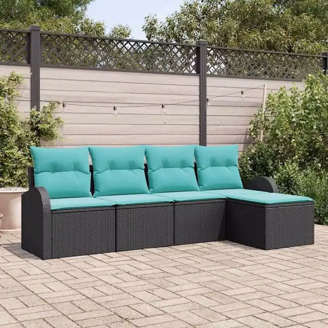 Set di divani 5 pz Nero e Turchese polyrattan 3354675