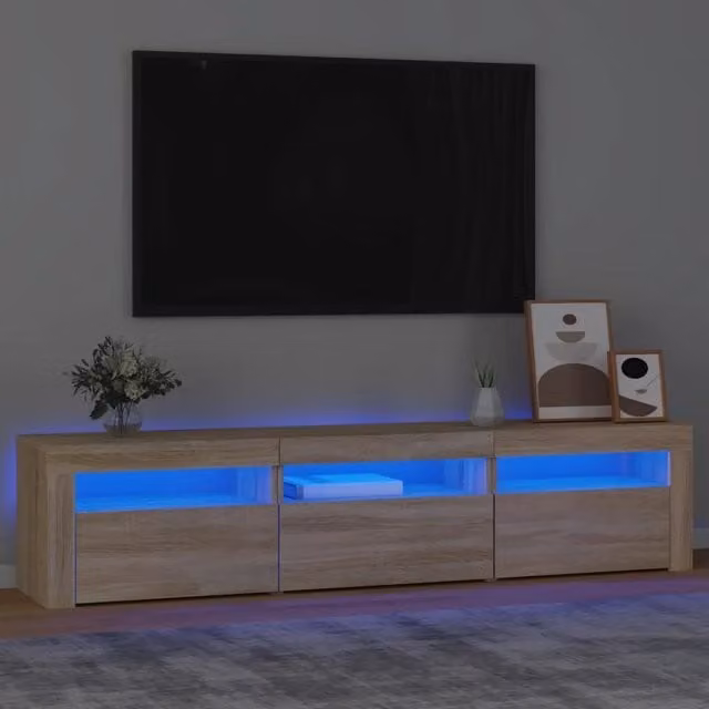 Mobile Porta TV Moderno vidaXL in Rovere con Luci LED Integrate, Marrone, L 180 x P 35 x H 40 cm – 1
