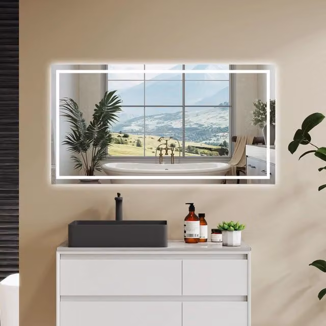AICA Specchio Da Bagno Rettangolare Da 120x80cm con LED, Antiappannamento, 3 Temperature Colore