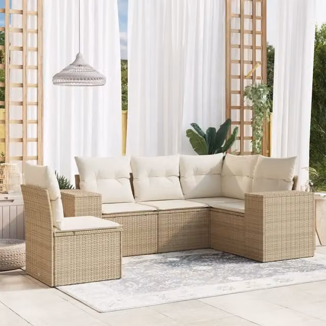 Set Divano da Giardino a L vidaXL in Polyrattan con Cuscini Beige e Struttura in Acciaio – 1