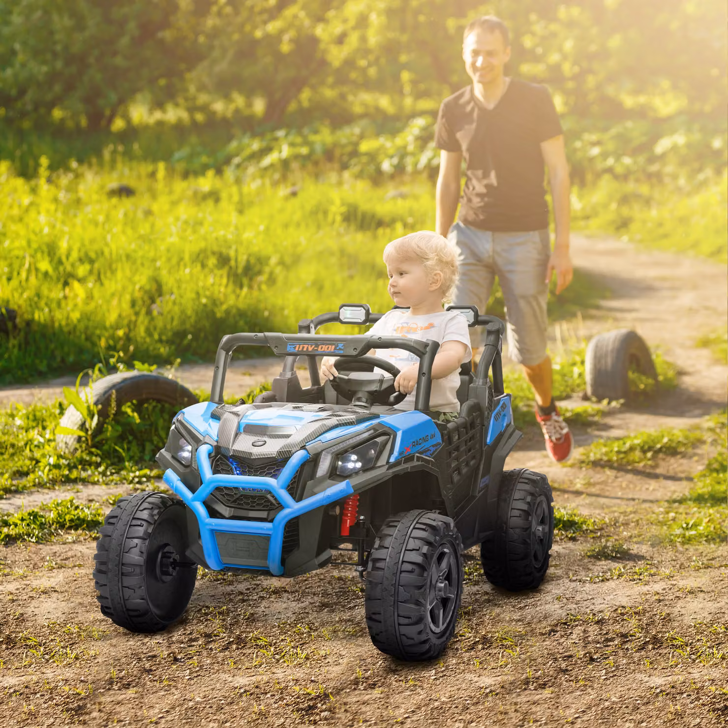 AIYAPLAY Macchina Elettrica per Bambini 24V a 2 Posti con Telecomando e 3 Velocità, Blu – 2