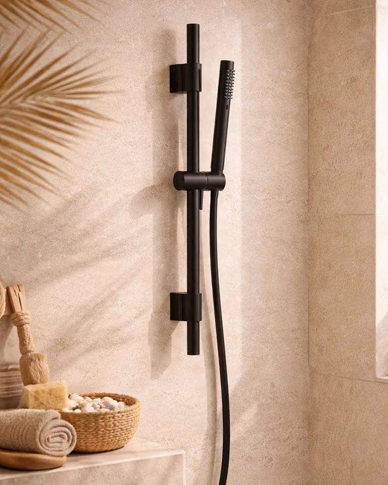Asta doccia 69 cm Smart tonda con saliscendi in ottone nero opaco
