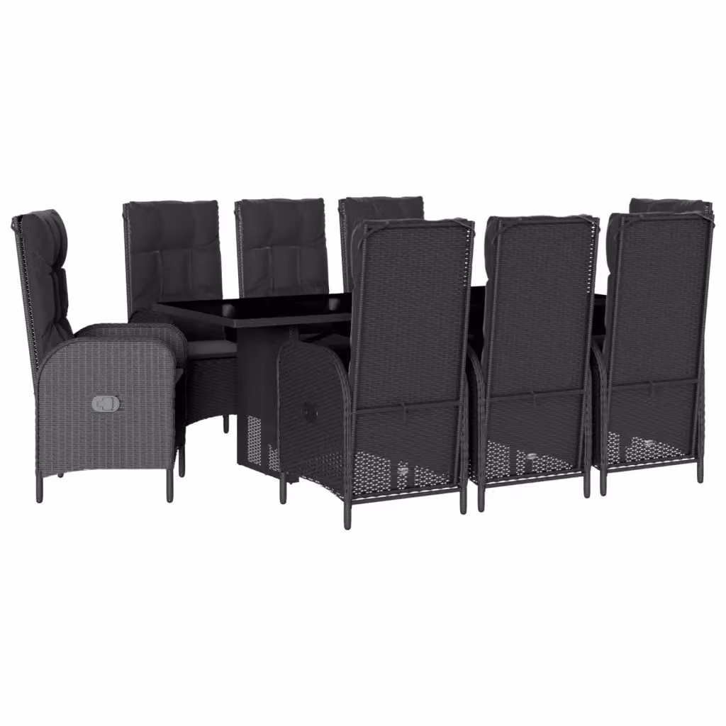 Set da pranzo da giardino vidaXL in polyrattan nero con cuscini e tavolo in vetro per 9 persone – 2