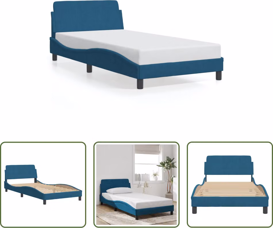 The Living Store Struttura letto con testiera blu 100x200 cm in velluto