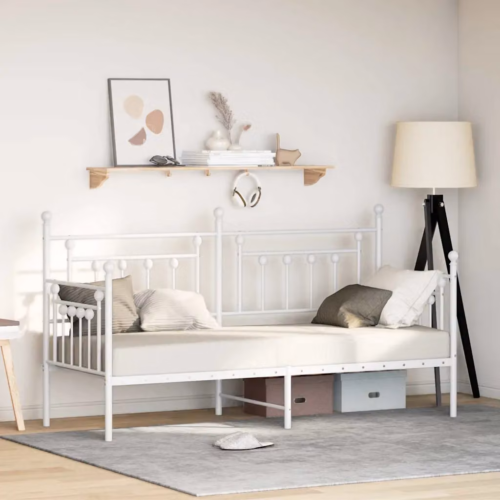 Struttura per letto di giorno moderna vidaXL in metallo bianco L/P/H: 190 x 80 x 107 cm