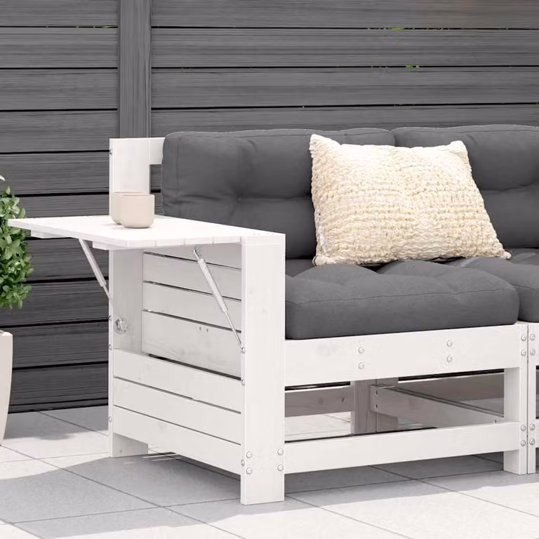 Set da giardino vidaXL in legno di pino laccato bianco con divano senza braccioli e tavolino e cuscini grigi