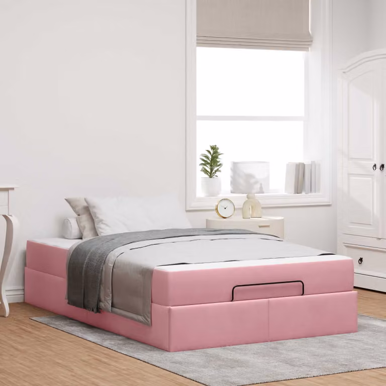 vidaXL Set Letto Moderno con Materasso in Schiuma e Cassetti, Rivestimento in Velluto Rosa, L 120 x P 200 cm